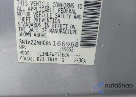 2016 Nissan Murano Sl from USA, damaged, VIN 5N1AZ2MH0GN166968